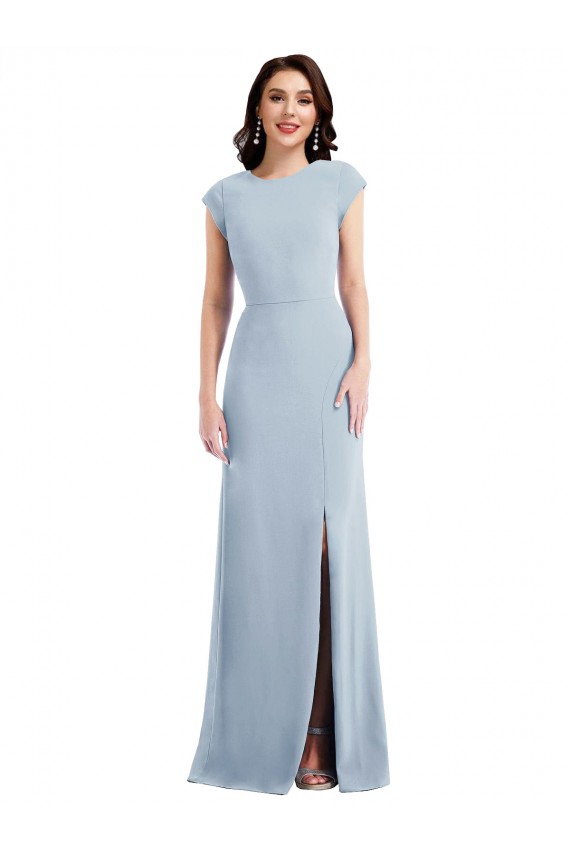 Azul Céu Claro Mangas Curtas Abrir de volta Trombeta Vestidos de Madrinha / Vestidos de Noite / Vestidos de Festa Online