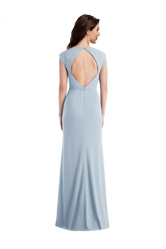 Azul Céu Claro Mangas Curtas Abrir de volta Trombeta Vestidos de Madrinha / Vestidos de Noite / Vestidos de Festa Online