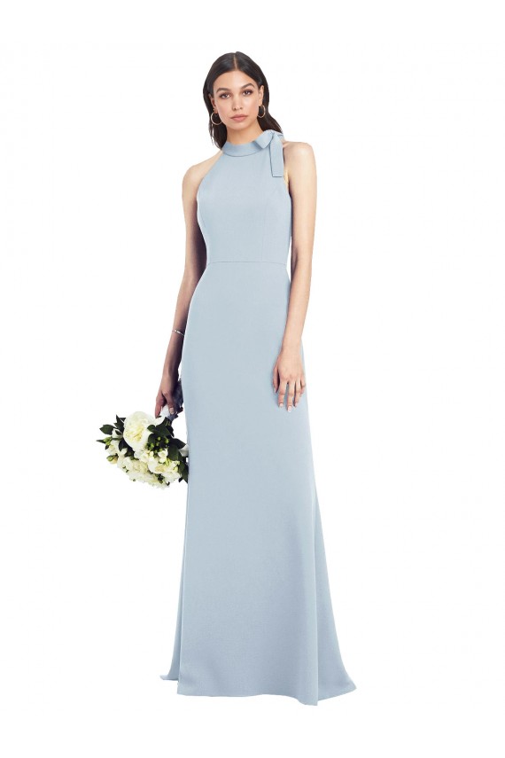 Azul Céu Claro Decote Alto Sem Mangas Abrir de volta Trombeta Vestidos de Madrinha / Vestidos de Festa Online