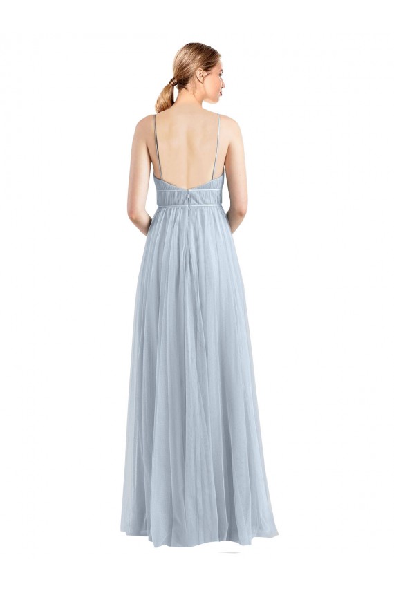 Azul Céu Claro Decote V Sem Mangas Abrir de volta Linha A Vestidos de Madrinha Online