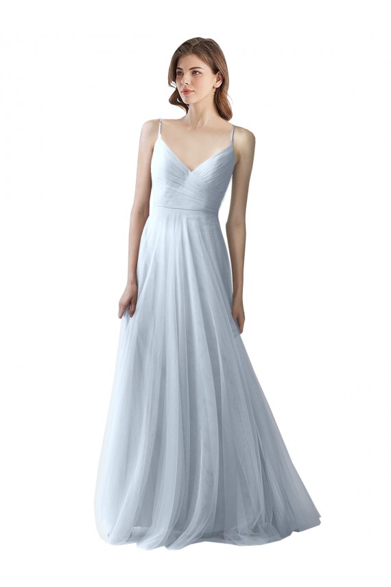 Azul Céu Claro Decote V Sem Mangas Linha A Vestidos de Festa / Vestidos de Madrinha Online