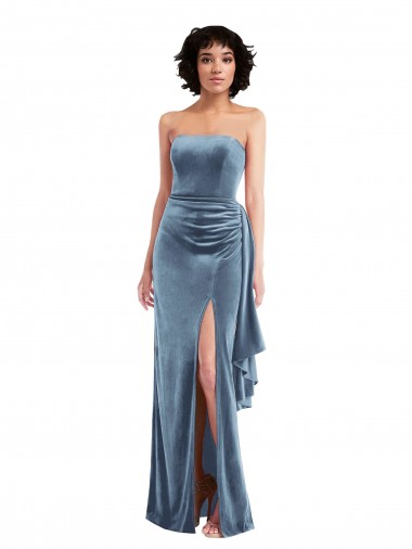 Azul Empoeirado Sem alças Sem Mangas Lombar Bainha Vestidos de Madrinha / Vestidos de Noite / Vestidos de Festa Online