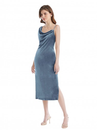 Azul Empoeirado Um Ombro Sem Mangas Bainha Vestidos de Madrinha / Vestidos de Festa Online