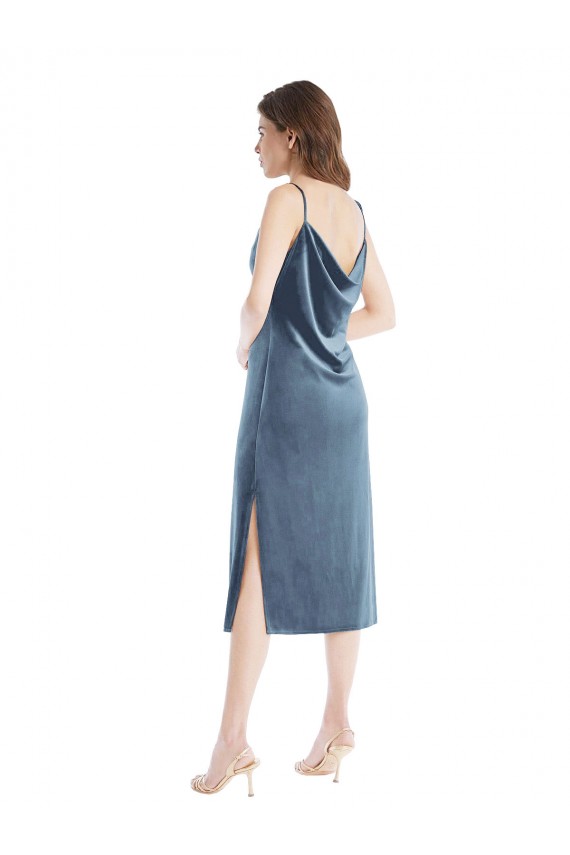 Azul Empoeirado Um Ombro Sem Mangas Bainha Vestidos de Madrinha / Vestidos de Festa Online