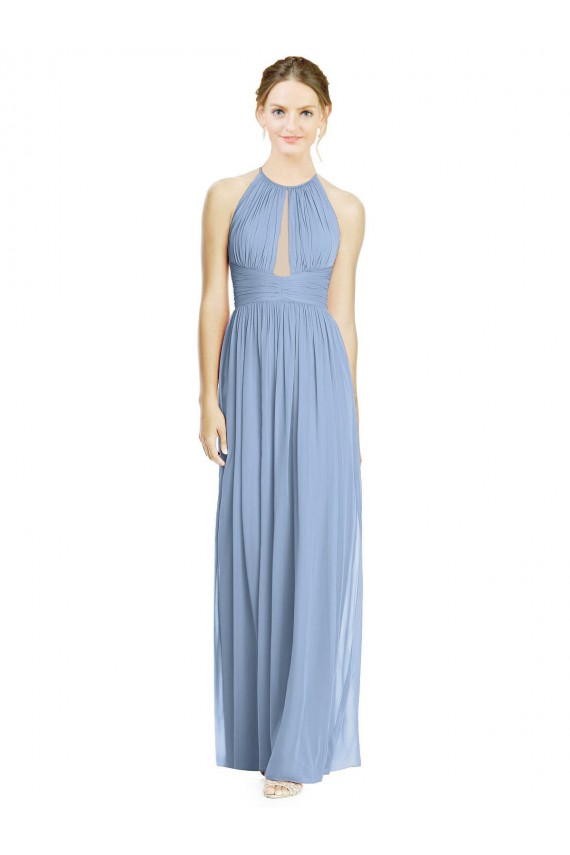 Azul Empoeirado Cabeçada Sem Mangas Linha A Vestido de Madrinha / Vestido Formais Online