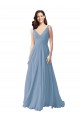 Azul Empoeirado Decote V Sem Mangas Linha A Vestido de Noite / Vestidos de Madrinha Online
