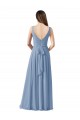 Azul Empoeirado Decote V Sem Mangas Linha A Vestido de Noite / Vestidos de Madrinha Online