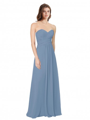 Azul Empoeirado Amor Sem Mangas Lombar Linha A Vestidos de Madrinha Online