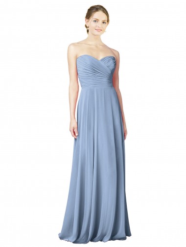 Azul Empoeirado Sem alças Sem Mangas Lombar Linha A Vestido de Festa / Vestidos de Noiva Online