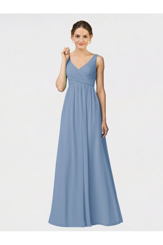 Azul Empoeirado Amor Sem Mangas Linha A Vestido de Madrinha Online