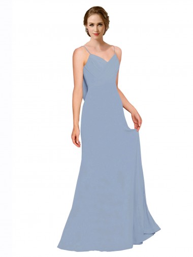 Azul Empoeirado Amor Sem Mangas Linha A Vestidos Formais / Vestidos de Madrinha Online