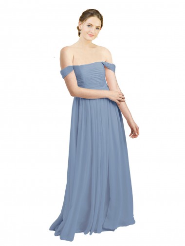 Azul Empoeirado Amor Sem Mangas Abrir de volta Linha A Vestidos de Madrinha Online