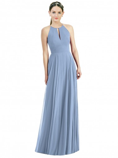 Azul Empoeirado Cabeçada Sem Mangas Linha A Vestido de Madrinha / Vestido de Noite Online