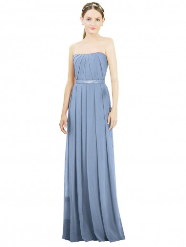 Azul Empoeirado Sem alças Sem Mangas Linha A Longo Vestido Formais / Vestido de Madrinha Online