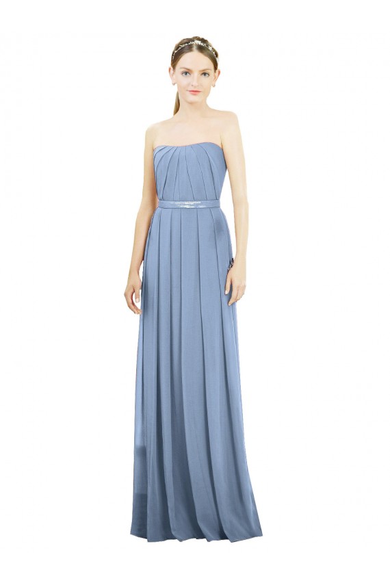 Azul Empoeirado Sem alças Sem Mangas Linha A Longo Vestido Formais / Vestido de Madrinha Online
