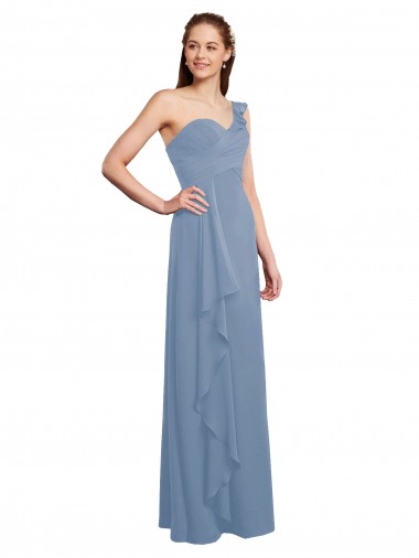 Azul Empoeirado Amor Sem Mangas Linha A Vestido de Madrinha / Vestido Formais Online