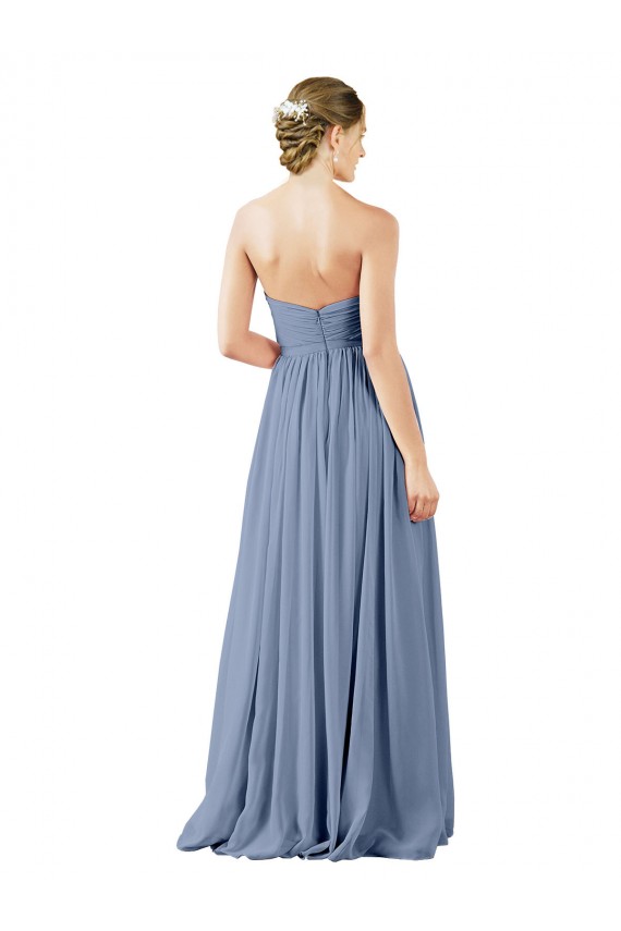 Azul Empoeirado Amor Sem Mangas Abrir de volta Linha A Vestido de Madrinha Online