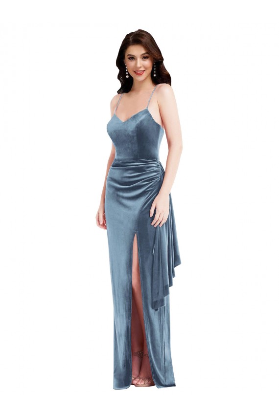 Azul Empoeirado Amor Sem Mangas Lombar Trombeta Vestidos de Madrinha / Vestidos de Noite / Vestidos de Festa Online