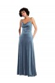 Azul Empoeirado Decote Capuz Sem Mangas Criss Cruz Bainha Vestidos de Madrinha / Vestidos de Festa Online