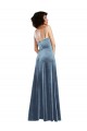Azul Empoeirado Decote Capuz Sem Mangas Criss Cruz Bainha Vestidos de Madrinha / Vestidos de Festa Online
