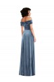 Azul Empoeirado Fora do Ombro Sem Mangas Linha A Longo Vestidos de Madrinha / Vestidos de Festa Online