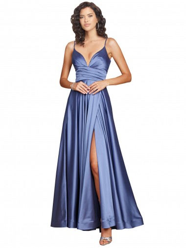 Azul Francês Amor Sem Mangas Lombar Linha A Vestidos de Madrinha / Vestidos de Noite / Vestidos de Festa Online