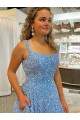 Azul Colher Sem Mangas Linha A Vestidos de Festa Online