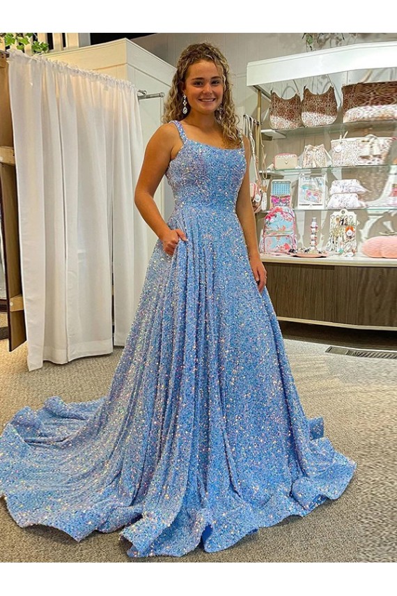 Azul Colher Sem Mangas Linha A Vestidos de Festa Online