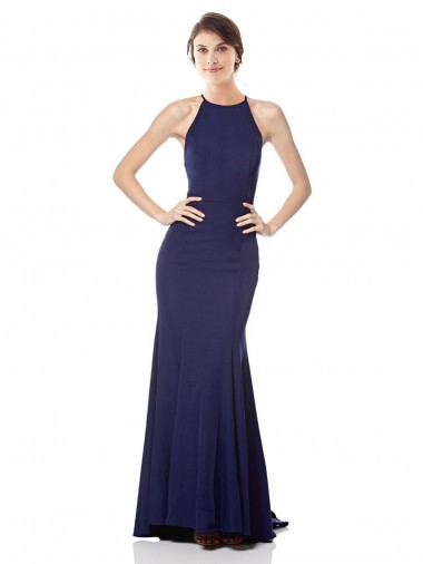 Azul Marinho Decote Alto Sem Mangas Sereia Vestidos de Madrinha / Vestidos de Noite / Vestidos de Festa Online