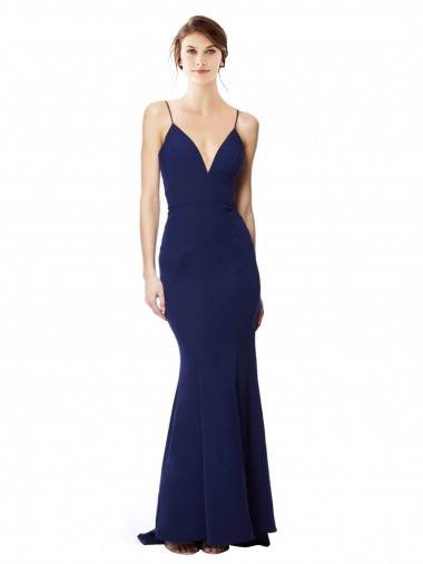 Azul Marinho Decote Alto Sem Mangas Abrir de volta Sereia Vestidos de Madrinha / Vestidos de Noite / Vestidos de Festa Online