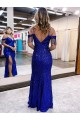 Azul Real Decote V Sem Mangas Bainha Vestidos de Festa Online