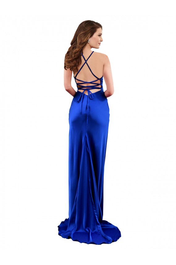 Azul Real Decote Capuz Sem Mangas Criss Cruz Bainha Vestidos de Madrinha / Vestidos de Noite / Vestidos de Festa Online