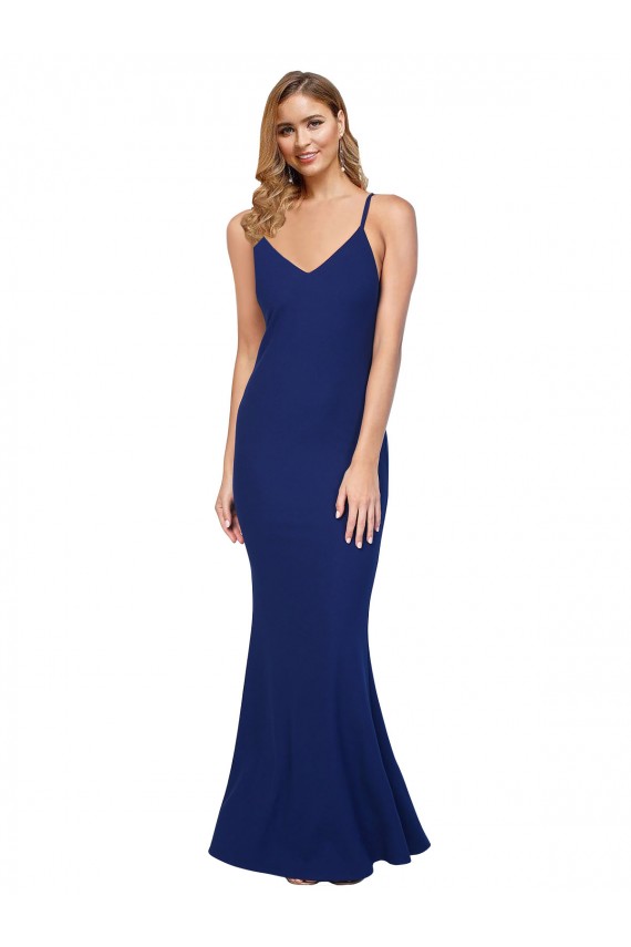 Azul Real Decote V Sem Mangas Criss Cruz Bainha Vestidos de Madrinha / Vestidos de Noite / Vestidos de Festa Online