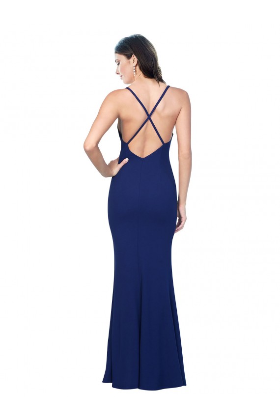 Azul Real Decote V Sem Mangas Criss Cruz Bainha Vestidos de Madrinha / Vestidos de Noite / Vestidos de Festa Online