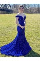 Azul Real Fora do Ombro Sem Mangas Bainha Vestidos de Festa Online