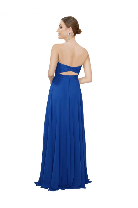 Azul Real Sem alças Sem Mangas Buraco da fechadura Linha A Vestidos de Madrinha Online