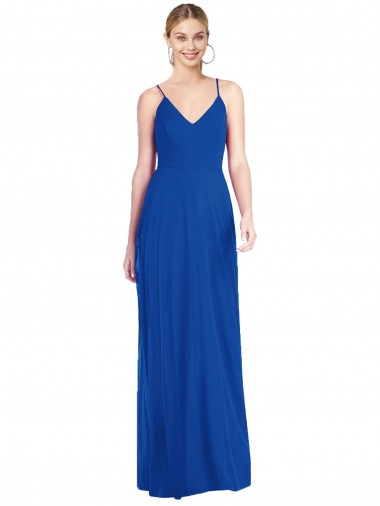 Azul Real Decote V Sem Mangas Criss Cruz Linha A Chiffon Vestidos de Madrinha Online