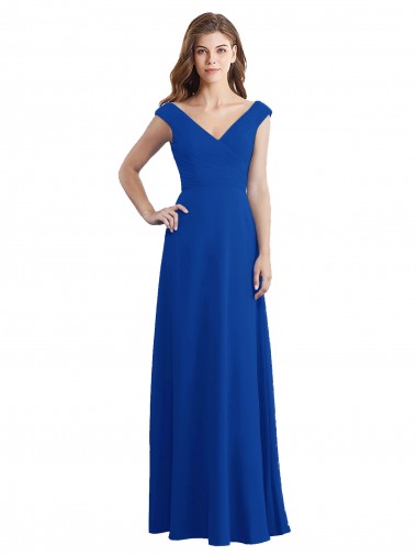 Azul Real Decote V Sem Mangas Linha A Vestidos de Madrinha Online