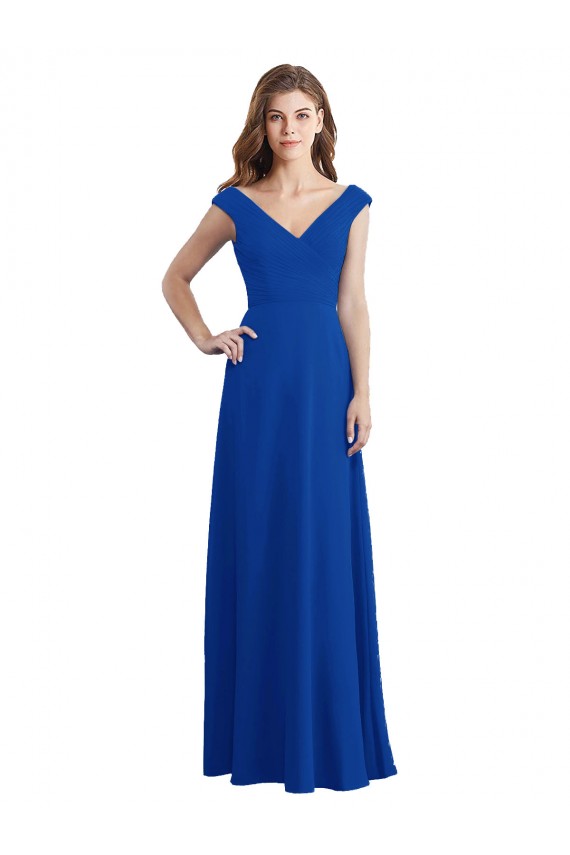 Azul Real Decote V Sem Mangas Linha A Vestidos de Madrinha Online