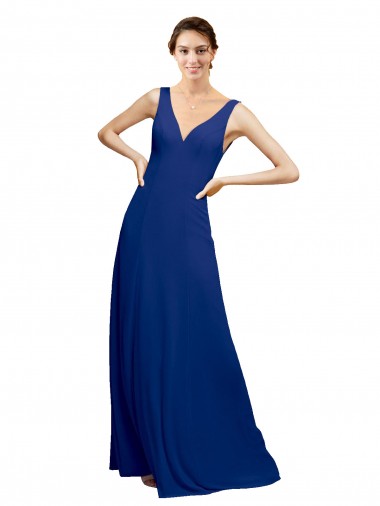 Azul Real Decote V Sem Mangas Lombar Linha A Vestidos de Madrinha Online
