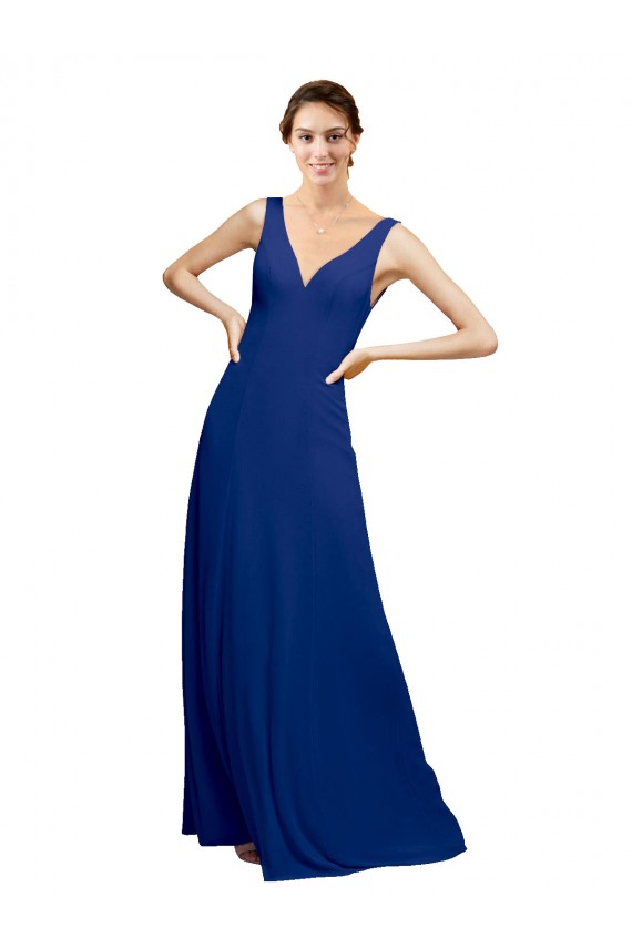 Azul Real Decote V Sem Mangas Lombar Linha A Vestidos de Madrinha Online