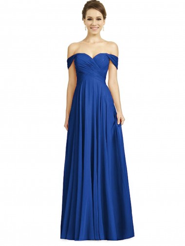 Azul Real Amor Mangas Curtas Linha A Vestidos de Madrinha Online