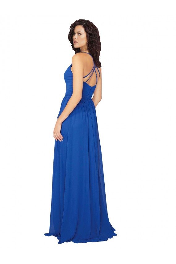 Azul Real Decote V Sem Mangas Criss Cruz Linha A Longo Vestidos de Madrinha Online