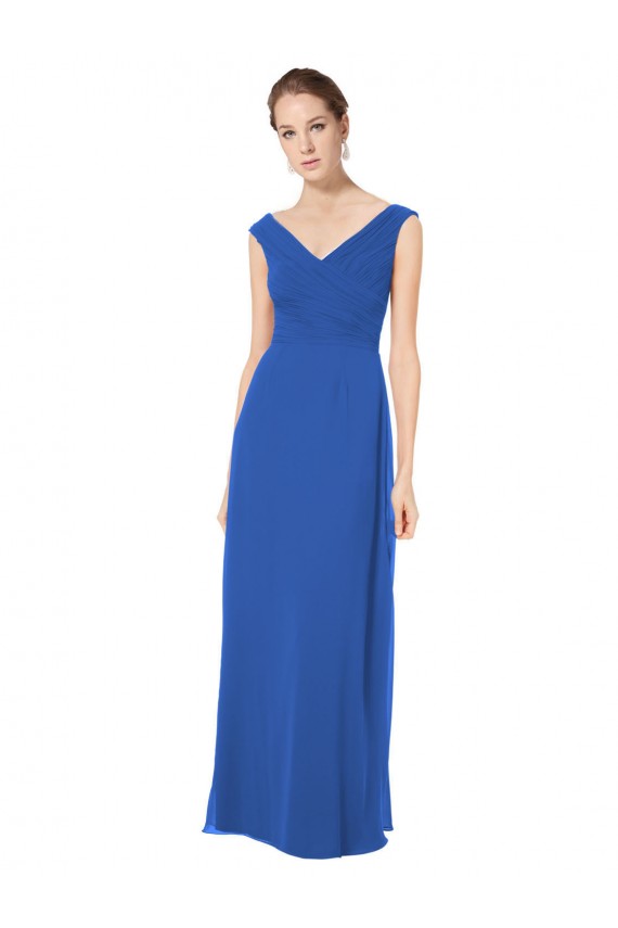 Azul Real Decote V Sem Mangas Costas em V Linha A Longo Vestidos de Madrinha Online