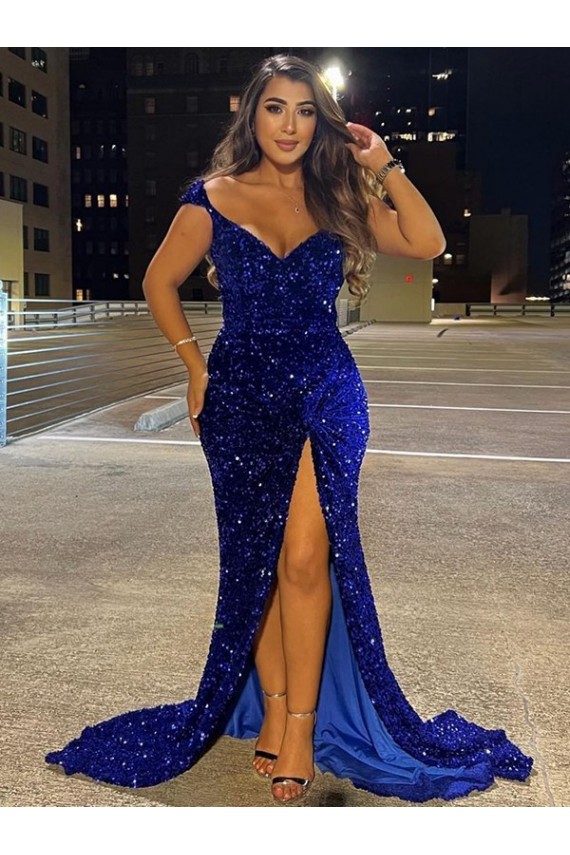 Azul Real Decote V Sem Mangas Bainha Vestidos de Festa / Vestidos de Madrinha Online
