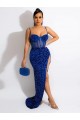 Azul Real Alças finas Sem Mangas Bainha Vestido de Festa / Vestido de Noiva Online