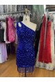 Azul Real Um Ombro Sem Mangas Bainha Vestidos de Festa Online