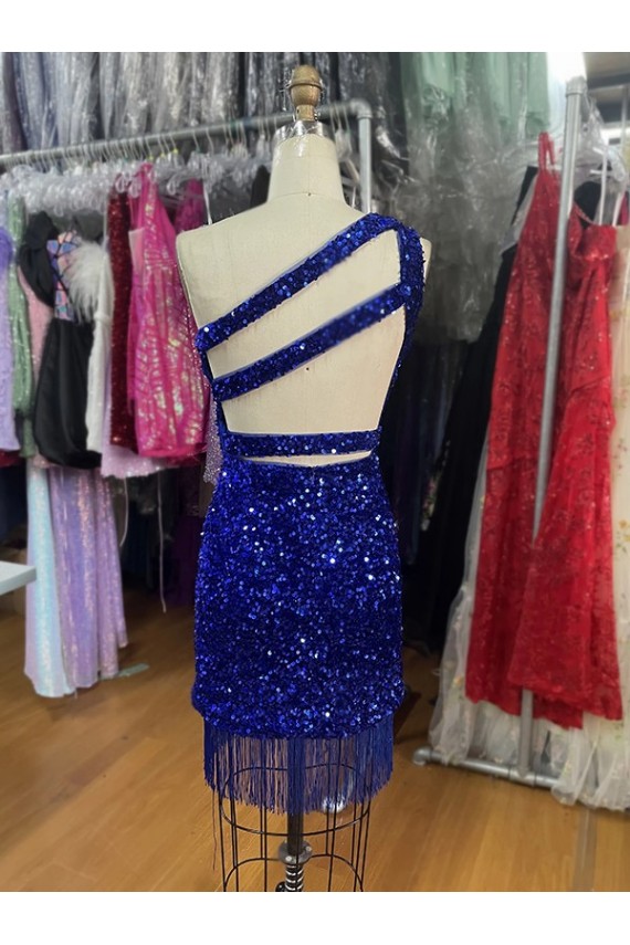 Azul Real Um Ombro Sem Mangas Bainha Vestidos de Festa Online
