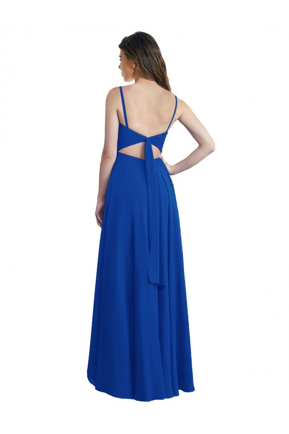 Azul Real Alças finas Sem Mangas Abrir de volta Linha A Alto Baixo, Vestidos de Madrinha Online