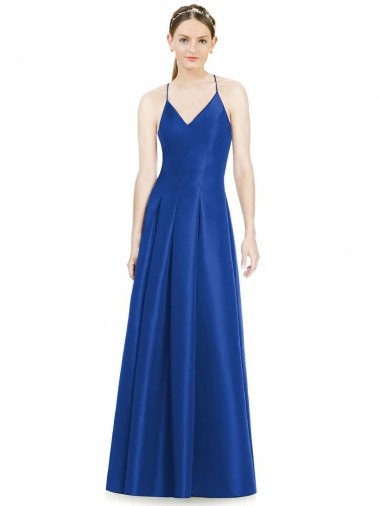 Azul Real Decote V Sem Mangas Criss Cruz Linha A Vestidos de Madrinha Online